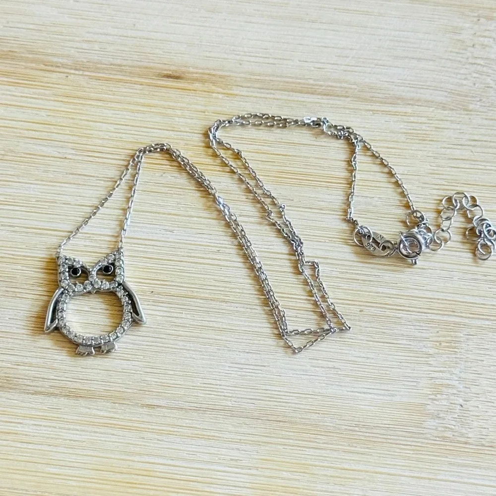 Greek Owl Pendant Necklace Whimsical Chain Sterling Silver 925 N‎ Authentic 17